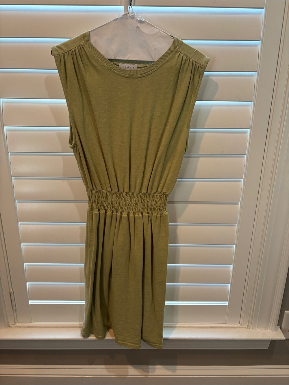 S’edge Olive Green Sleeveless Shirred-Waist Mini Dress